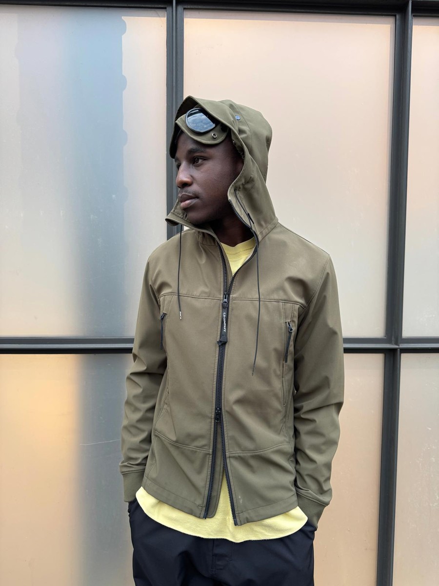 CP Company Khaki Green Soft Shell Goggle Jacket UK