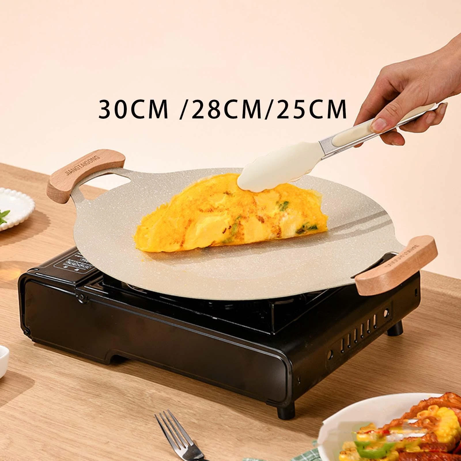 Korean BBQ Pan with Handles Round BBQ Griddle for Picnic Travel Stovetop