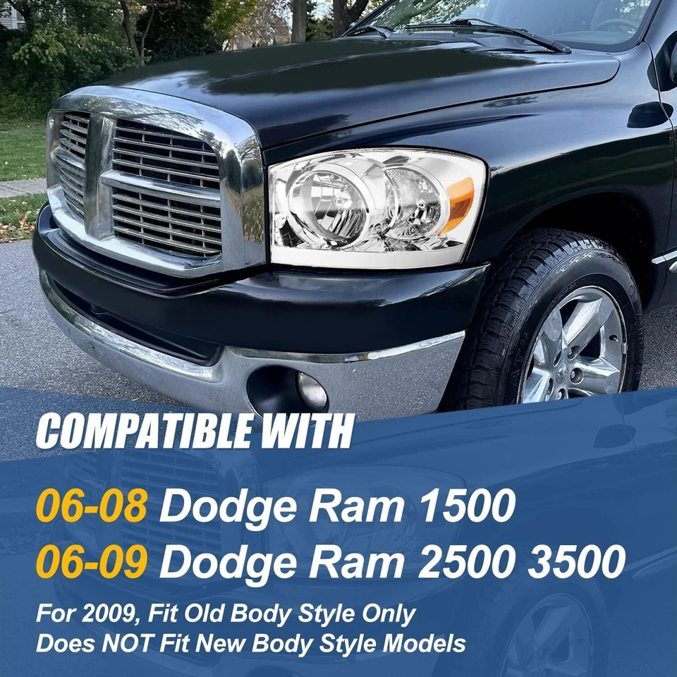 Carcasa Cromada Faro LED DRL Señal Ámbar para 06-09 Dodge Ram 1500/2500/3500 Foto 2 de 3