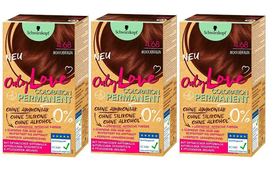 3 x Schwarzkopf Only Love Coloration Haarfarbe 4.68 Mokkabraun 