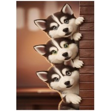 5D Diamond Painting Kit, DIY Husky Puppy Full Drill Round Diamond Art,