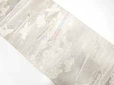 7563347: KIMONO JAPONÉS JAPONÉS FUKURO OBI / LÁMINA DE PLATINO / GRÚA TEJIDA