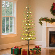 6FT Slim Pencil Christmas Tree with 132 LED Warm White Lights - Modern Decor