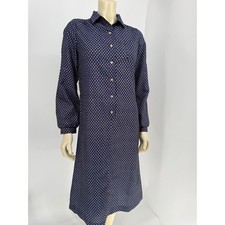 VTG 70s Kay Windsor Shirt Dress Navy Geometric Diamond Mod ILGWU Union Made