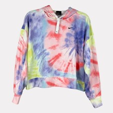 Nike Tie Dye Cropped Oversize Hoodie Womens Small Pink Blue Yellow Long Sleeve