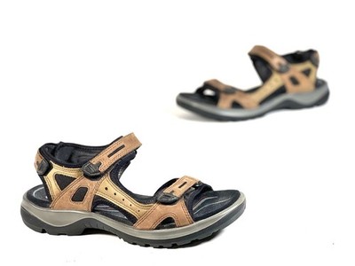 ECCO Sandal Yucatan Brown Tan Leather Adjustable Comfort Women's Sz 10/10.5/EU41