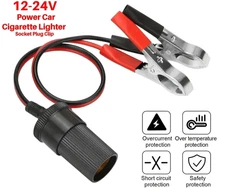 12V Battery To Cigarette Lighter Adapter Alligator Clamp Clip 12 Volt Car Socket