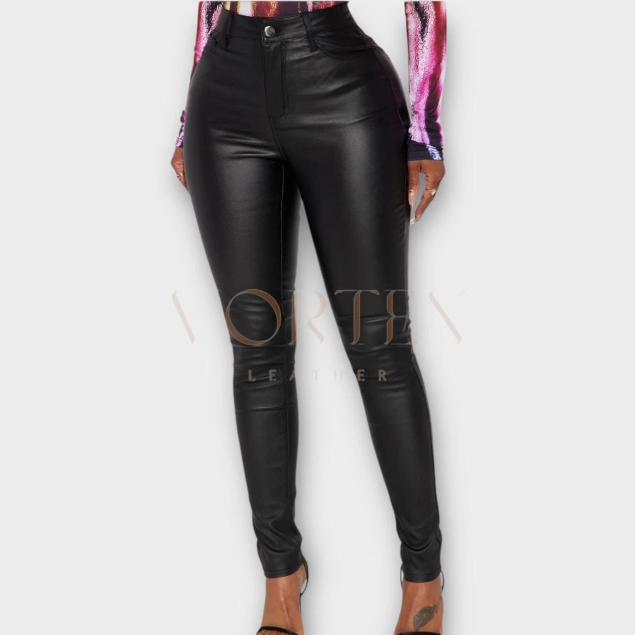 Women's Black Leather Causal Dress Pant In Genuine Lambskin Leather Dress Pant