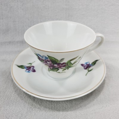 Vintage Tea Cup and Saucer Set Made in Japan Purple Violets with Gold Trim