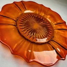 Vintage Amber Glass Plate Sunburst Pattern Scalloped Edge 8" Pressed Glass