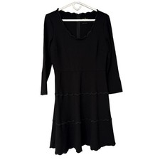 Kate Spade Dress Womens Size 10 Black Scalloped Tiered 3/4 Sleeve Chic Elegant