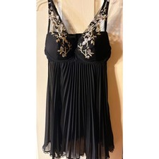 Seductive Babydoll Lingerie Black Floral Embroidered Pleated Mini Slip Medium
