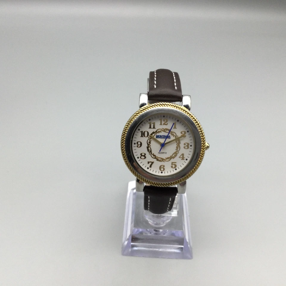 Reloj Montana Silver Smiths Mujer 35mm Plateado Tono Dorado Cuero Batería Nueva Foto 2 de 4
