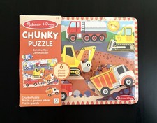 Melissa & Doug Wooden Chunky Puzzle Construction 6 pc Cement Dump Tractor New