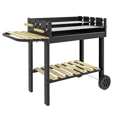 Outsunny Holzkohlegrill Grill mit Beistelltisch, Ablage, Rollen