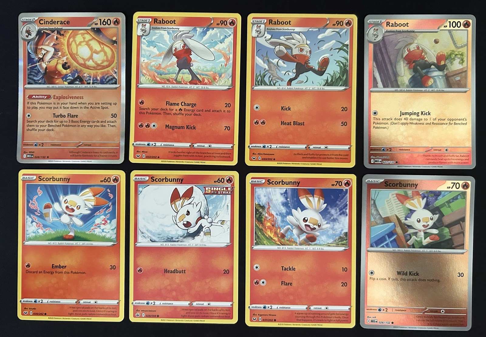 Pokémon TCG Lot: Cinderace, Raboot, & Scorbunny | 8 Card Collection Set