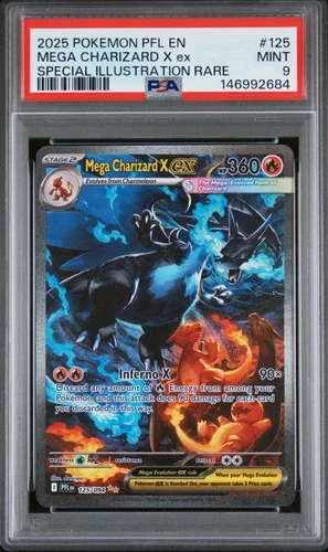 2025 POKEMON PFL EN-SPECIAL ILLUSTRATION RARE #125 MEGA CHARIZARD X EX PSA 9