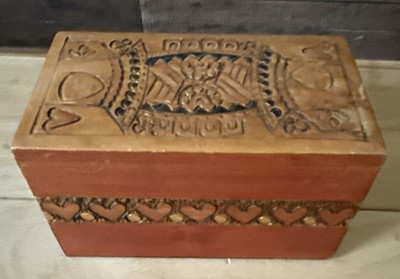 Beautiful Vintage Wooden Trinket Jewelry Box Hand Carved Hand Made In Poland
