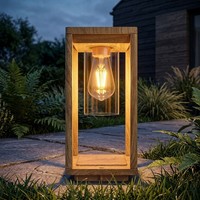 AußEnleuchte Sockellampe Laterne Holzoptik Alu Gartenlampe Filament Led H 35 Cm