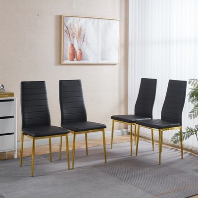 Chair Set of 4 - Golden Legs & Black Seat, Metal Dining Chairs, Comfortable