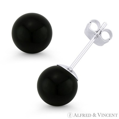3mm-8mm Schwarz Onyx Kugel Ohrstecker 14k 14kt Weißgold Pushback-Glocke Ohrstecker