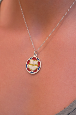 925 Sterling Silver FC Barcelona Soccer Badge Pendant, Futbol