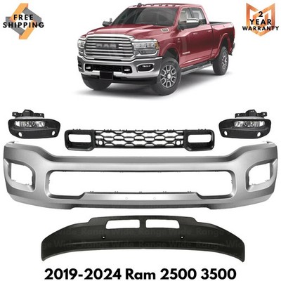 Front Bumper Face Bar Chrome Steel & Fog Lights Kit For 2019-2024 Ram 2500 3500