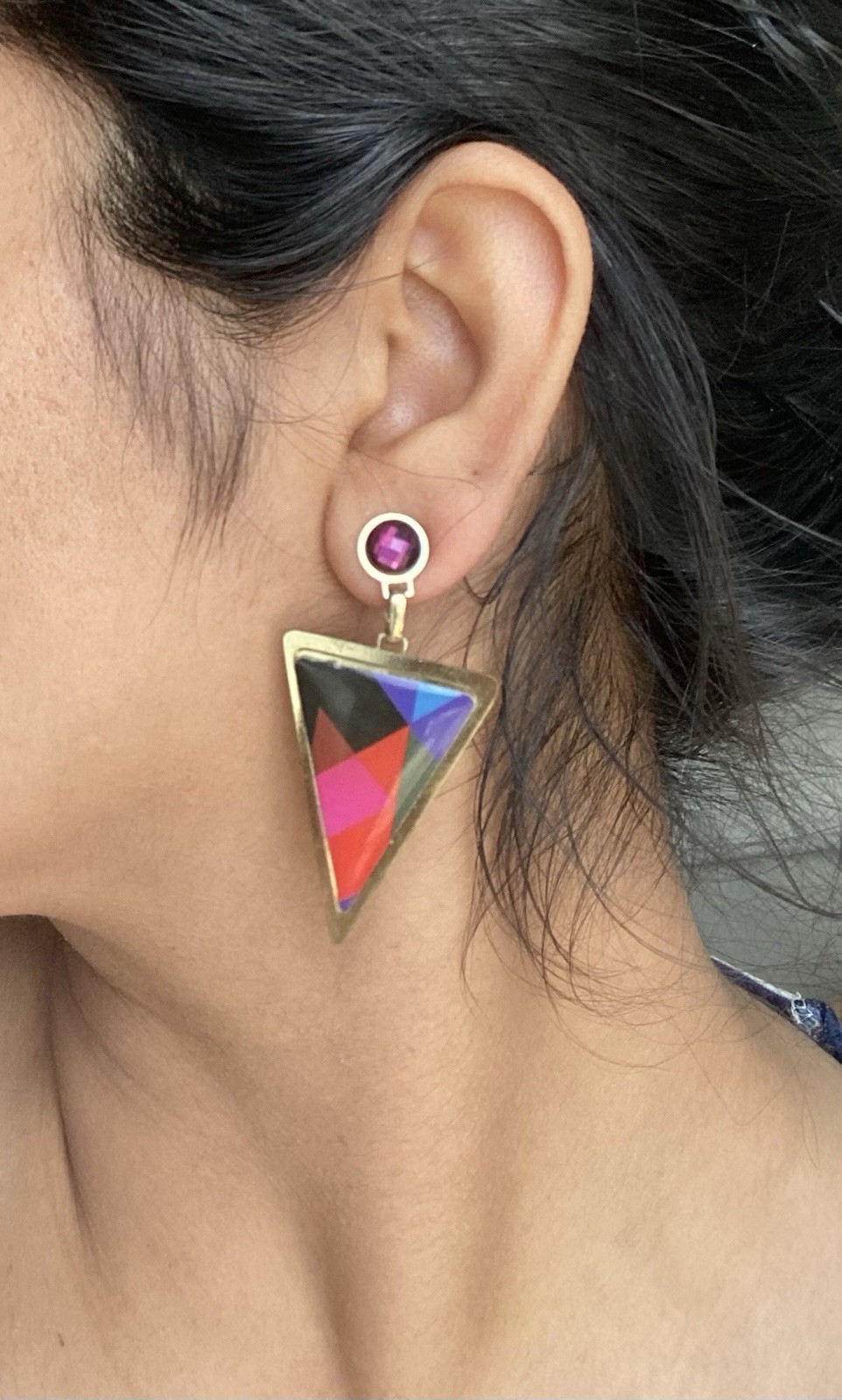 Multicolor Geometric Triangle Dangle Drop Earring… - image 1