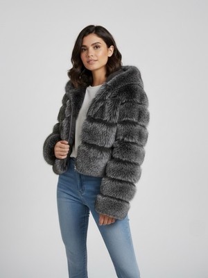 Hooded Faux Fur Short Coat