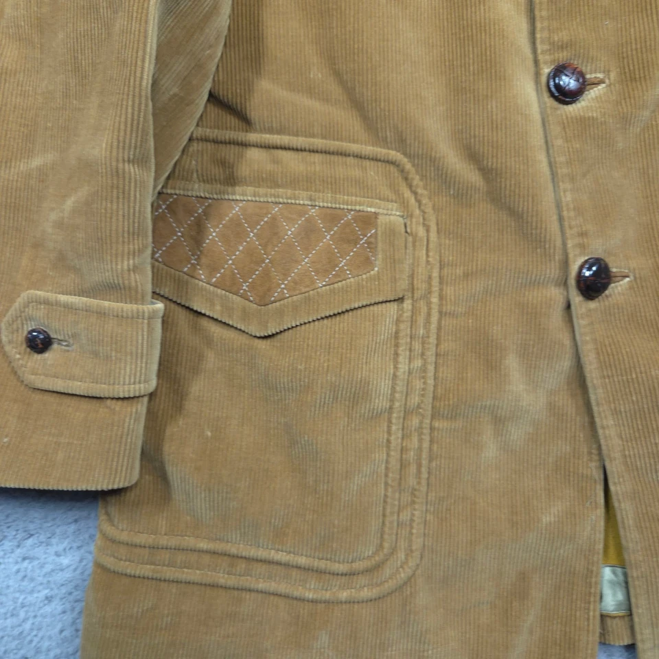 Abrigo Cortefiel Para Hombre 44 Tostado Pana Edredón Borde 3 Botones Blazer Chaqueta *LEER* Foto 3 de 4