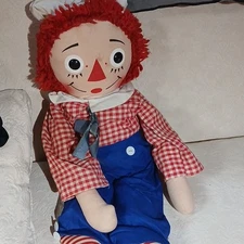Knickerbocker Raggedy Andy Cloth Doll Red Yarn Hair Blue Pants Cotton