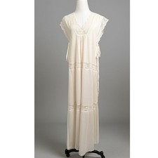 Vintage 70s Cream Sheer Lace Paneled Nightgown Maxi Cottage Coquette Ethereal