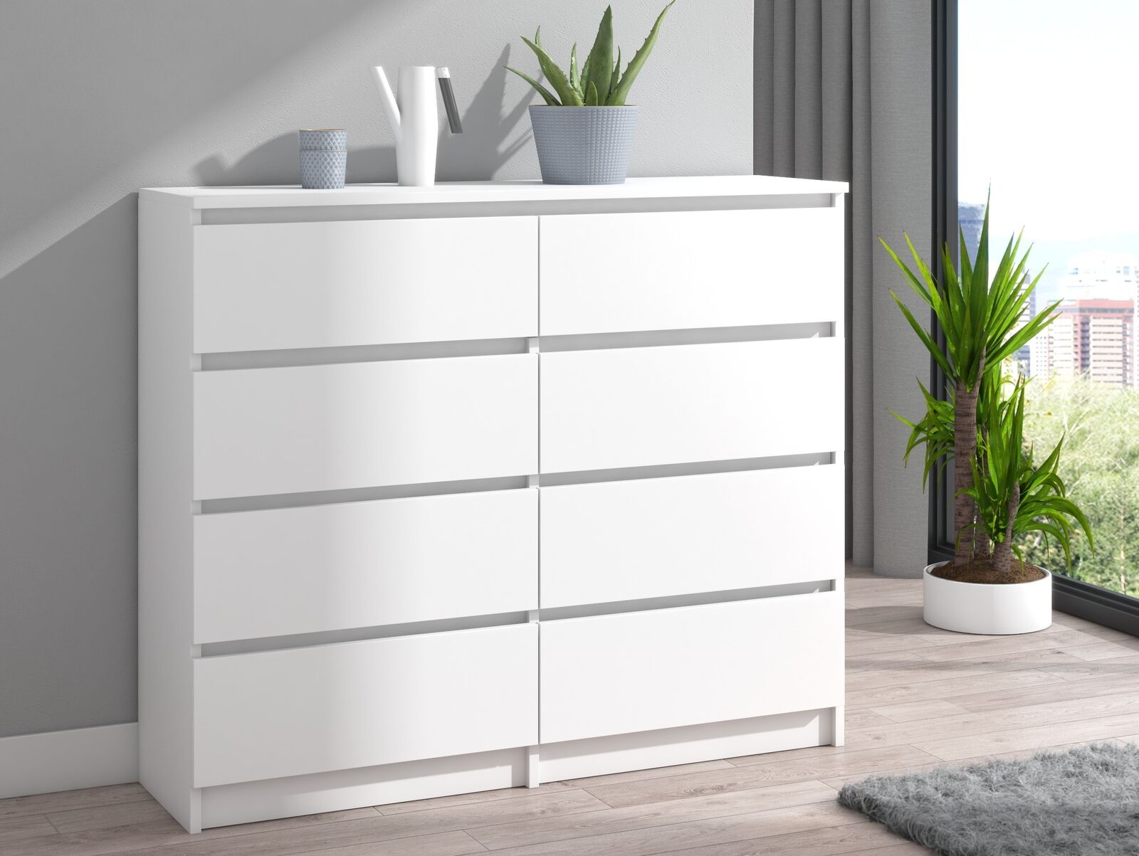 Kommode mit 8 Schubladen 120cm Sideboard weiß Anrichte holz