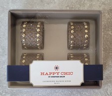 Retired Jonathan Adler Happy Chic Catherine Gold Stud Brown Napkin Holder Set 4 