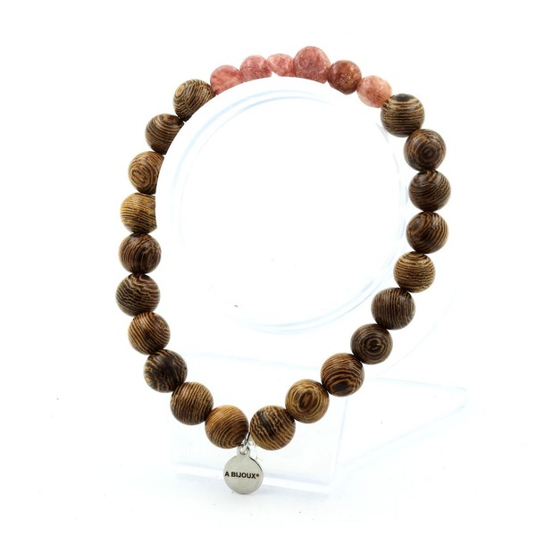 Mineralien Und Edelsteine. Rubinarmband Aus Brasilien + Holzperlen 8 Mm. Fa-image