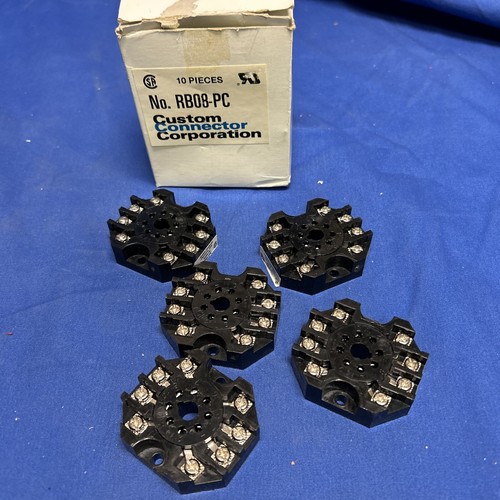 New pack of 5 Custom Connector RB08-PC Relay Socket DPDT, 8-Pin Octal, 600 V - 第 1/2 張圖片