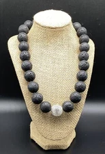 JAY KING, DRT-Sterling Silver Chunky Lava Rock Crystal Pave Bead Toggle Necklace