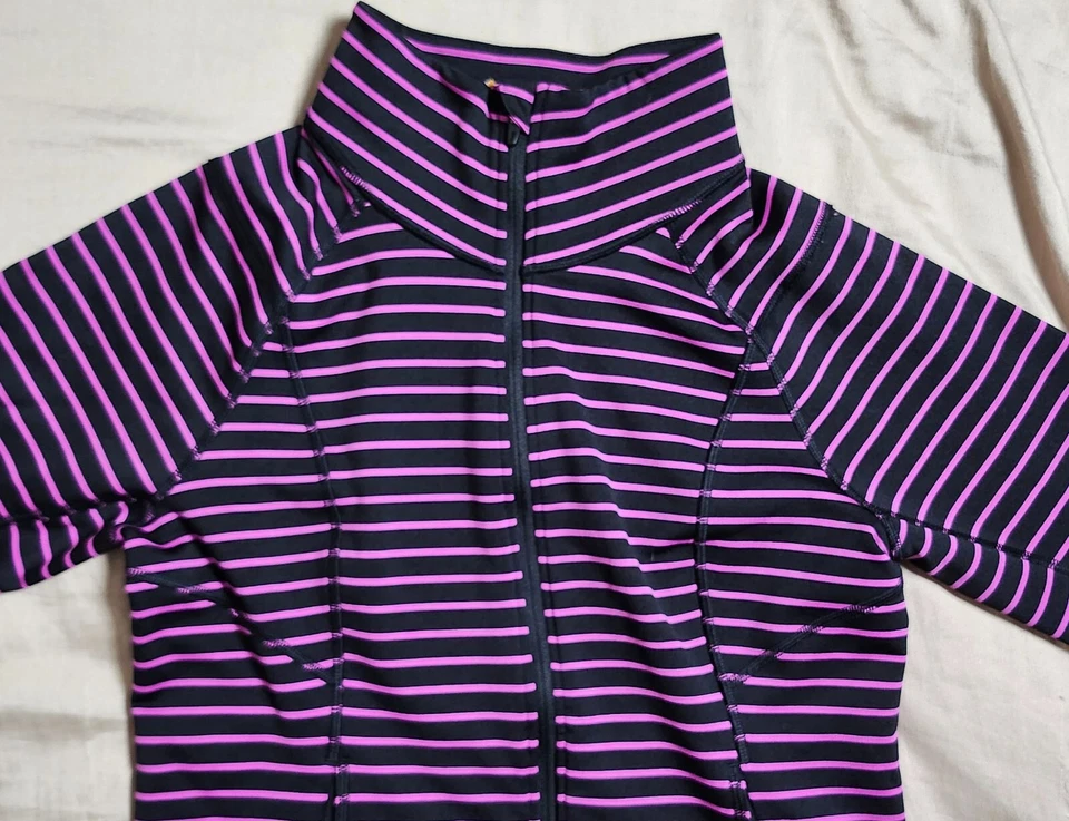 Lucy Athletic Top Color Purple & Black Stripe Full Zip Size Medium - Image 3 of 4