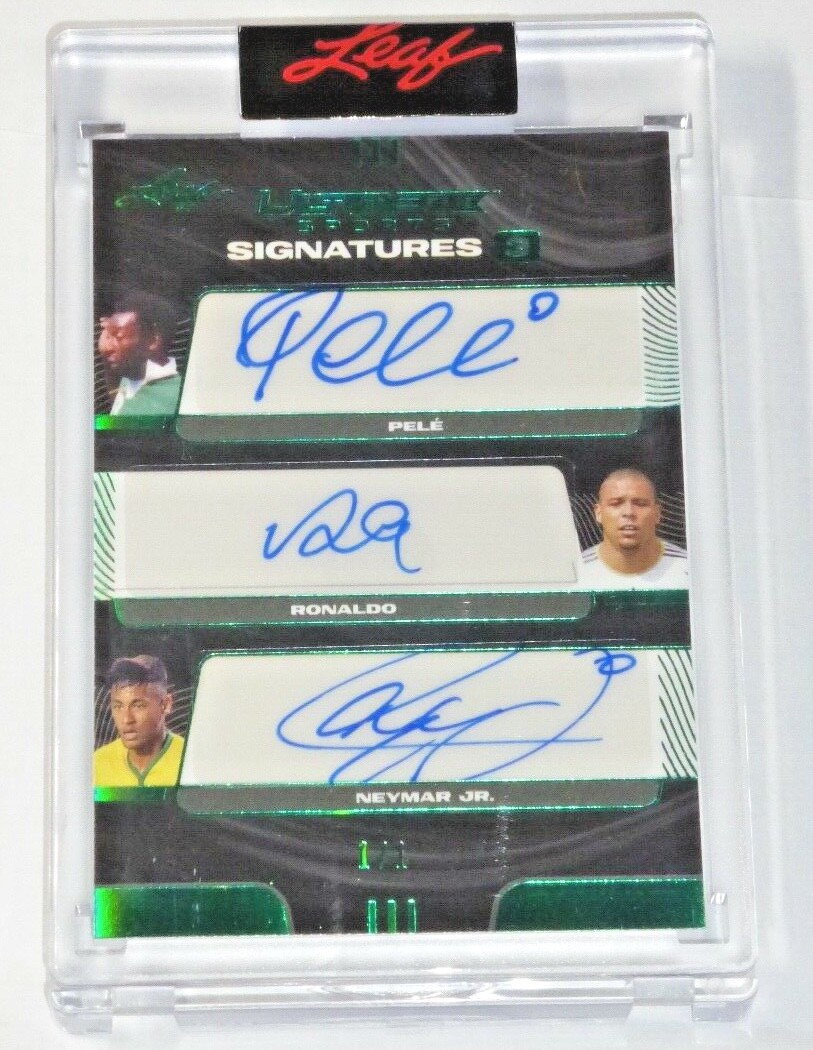 2021 LEAF ULTIMATE SPORTS PELE~RONALDO~NEYMAR JR AUTO SIGNED AUTOGRAPH #D 1/1
