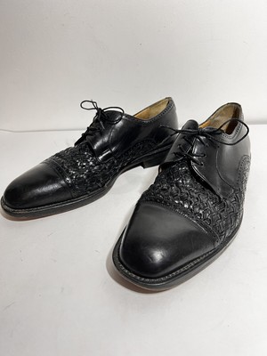 Mezlan EUC Black Leather Cancun Woven Cap Toe Lace Up Dress Shoe Size 10 M Mezlan Cancun Woven Vamp Cap Toe Leather Lace Up Dress Shoes  main image 4