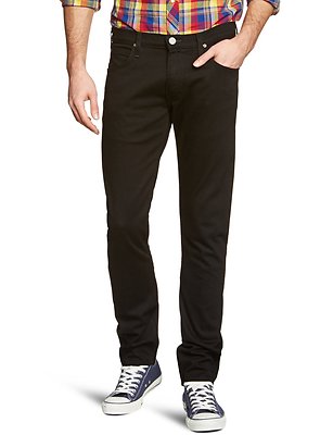 Neu Lee Luke Slim Tapered Denim Herrenjeans Stretch normale Leibhöhe sauber schwarz