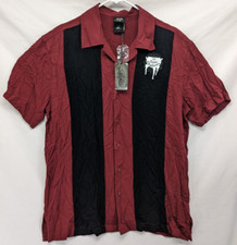 Harry Potter Leaky Cauldron Button Up Shirt Mens Medium Red Black Striped Rayon