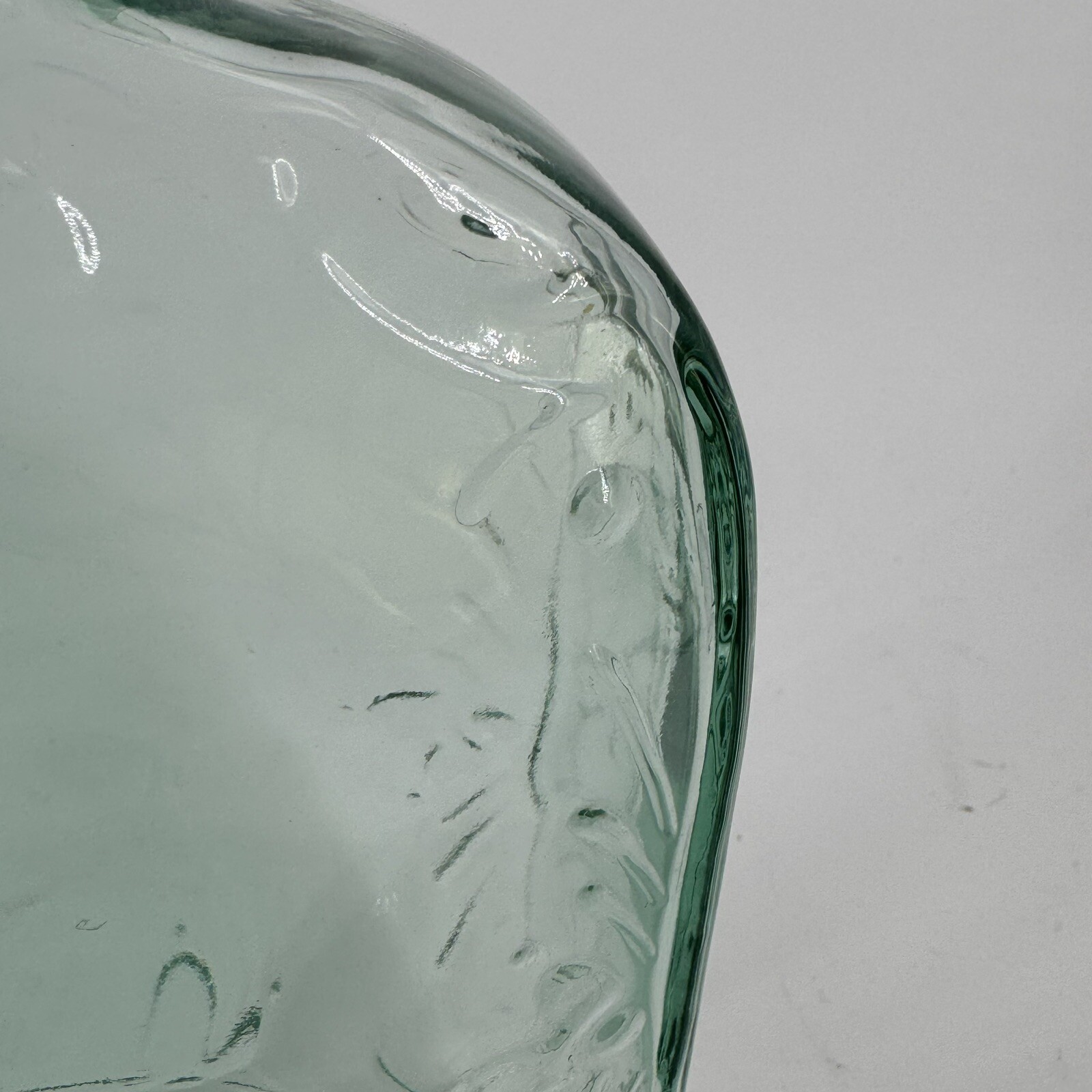 Green Glass Bottle/ Decanter / Vase with Raised Floral Design