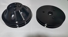 Black Aluminum Sbc Chevy 2 Double Groove Swp Short Water Pump Crank Pulley Kit