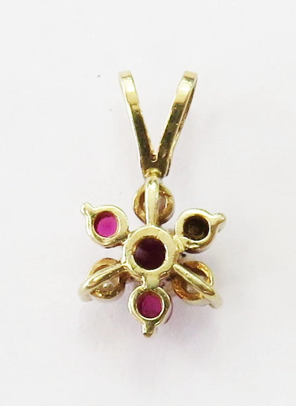14k Yellow Gold Ruby and Diamond Cluster Charm Necklace Pendant ~ 1.0g - Image 3 of 4