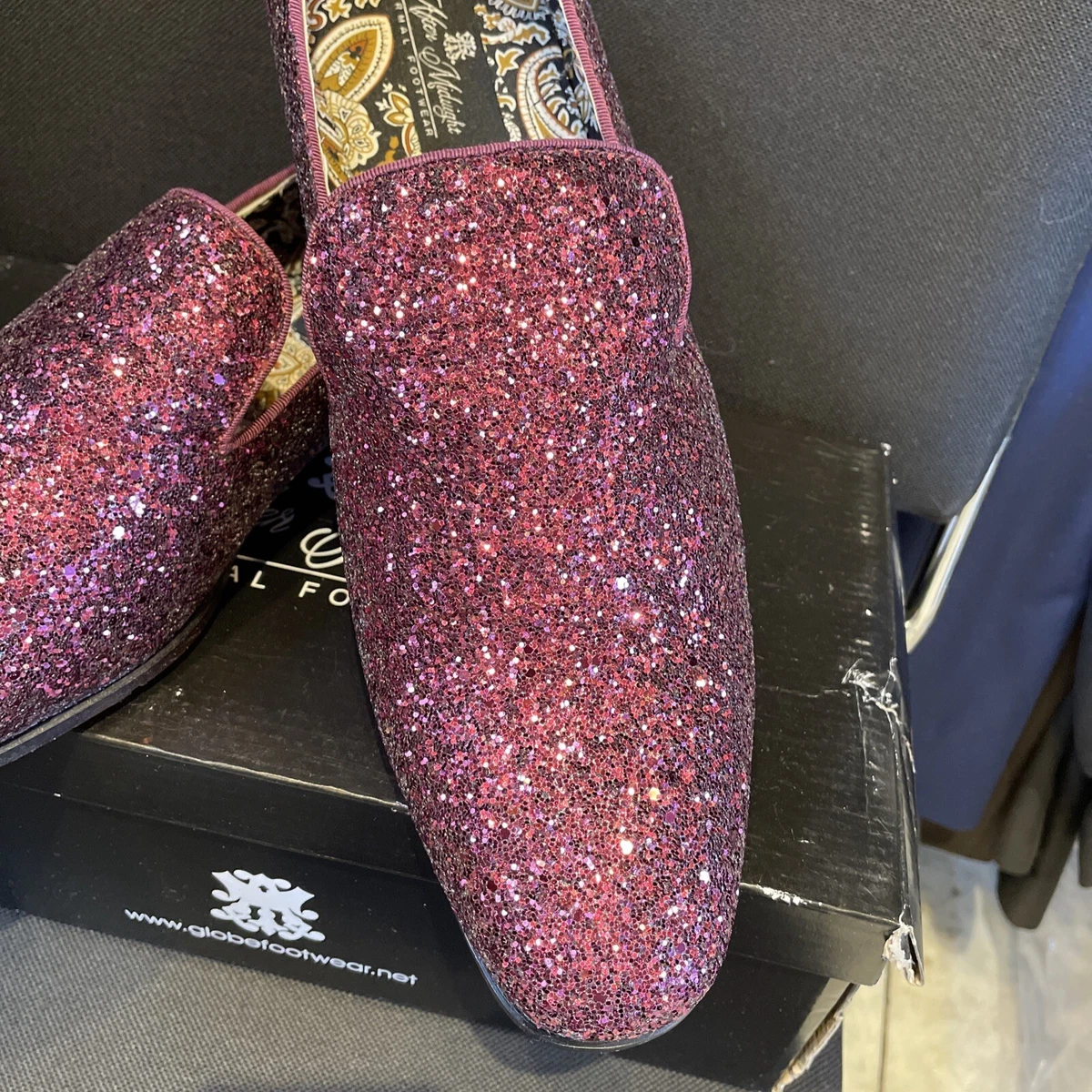 After Midnight Sparkle Fancy Men Shoes Burgundy GLITTER Size 9 eBay
