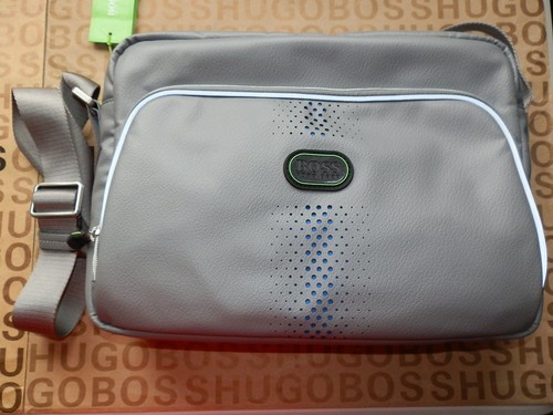New Hugo Boss Mens Grey Shoulder Messenger Holdall Leather Suit Carry Case Bag - Picture 12 of 12
