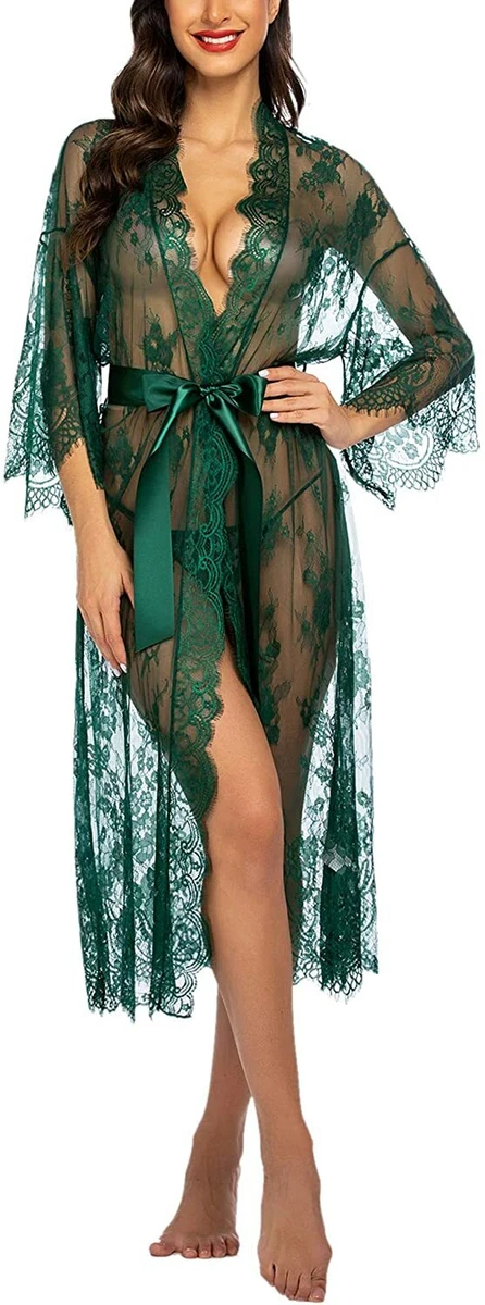 Avidlove Women Long Lace Lingerie Kimono Robe Sheer Babydoll Nightgown Nigh | eBay