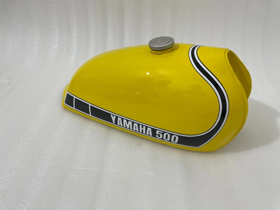 Yamaha SC500 SC 500 1974 Tanque de gasolina de aluminio pintado amarillo + tapa + grifo Foto 3 de 4
