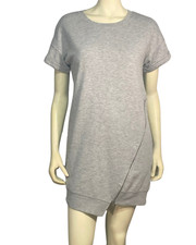 HYFVE Sz S Sweatshirt Dress Short Sleeves Asymmetric Zipper Grey Stretch Knit